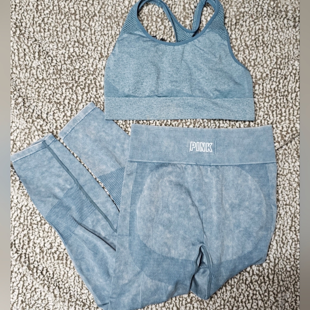 Blue PINK Sports Bra and Leggings Set